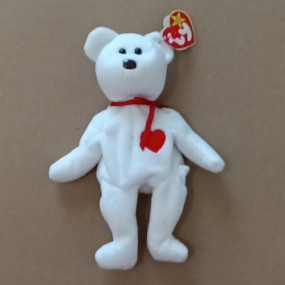 Beanie Baby Valentino white teddy bear with red heart LIKE NEW - Picture 12 of 12